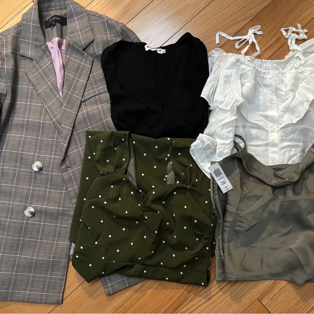 Stylish Clothing Bundle with Plaid Blazer, tops and dress